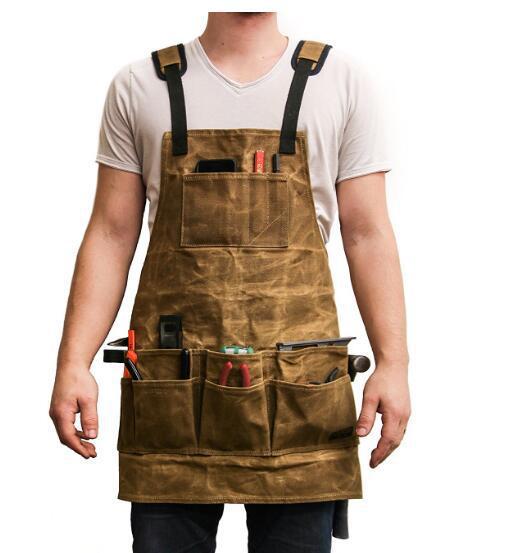 Waxed Canvas Tool Apron with Multiple Pockets